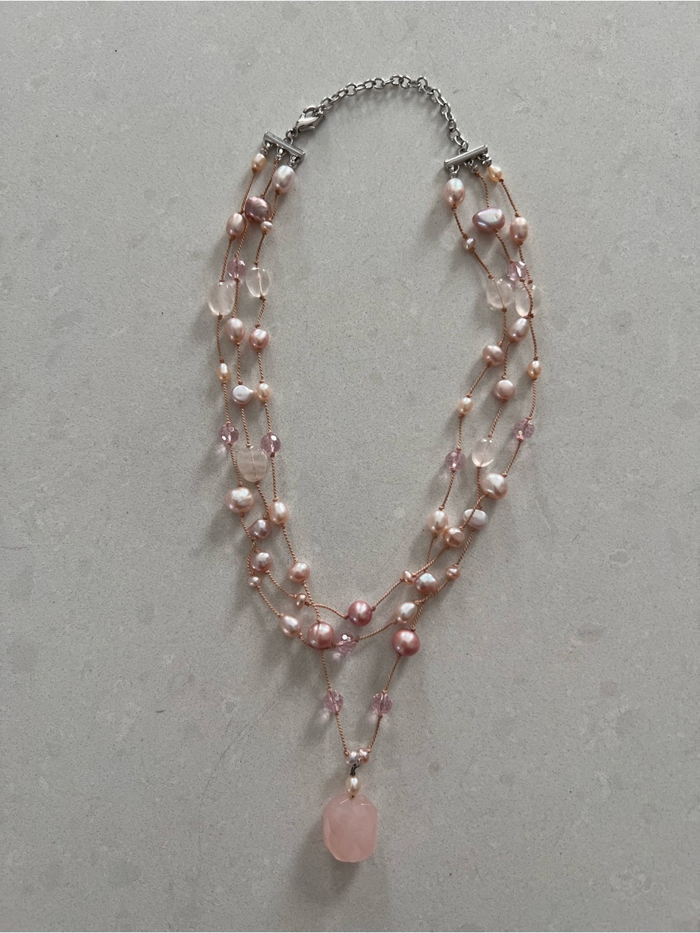 Multi-Strand Pink Pearl & Rose Quartz Necklace - Women Jewelry
